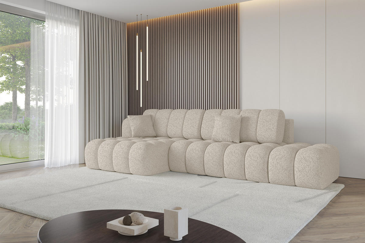 ECKSOFA mit Schlaffunktion Ottomane Links OLEA-L2 321x164x75 Beige Tissu - Schwarz/Sahara, Holzwerkstoff/Kunststoff (321/164cm) - ALTDECOR
