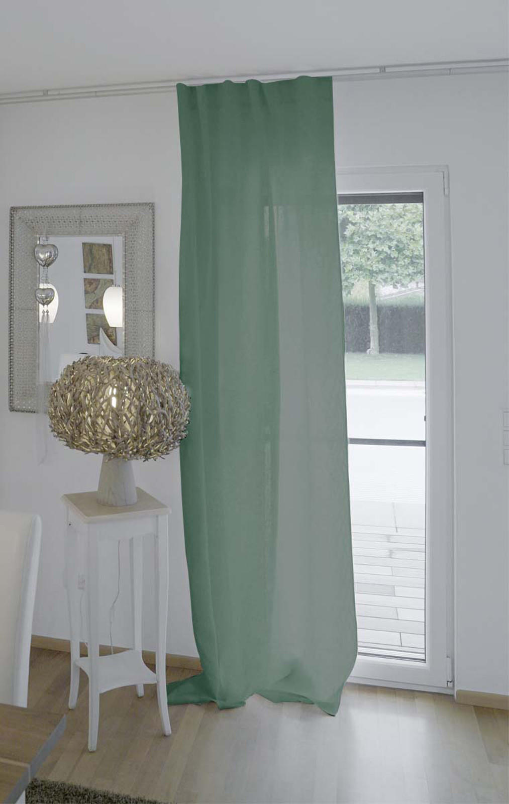 SCHLAUFENVORHANG reines Leinen mit verdeckten Schlaufen natural-mint 135/245 cm - Mintgrün, Naturmaterialien (135/255cm) - beties Heimtextil