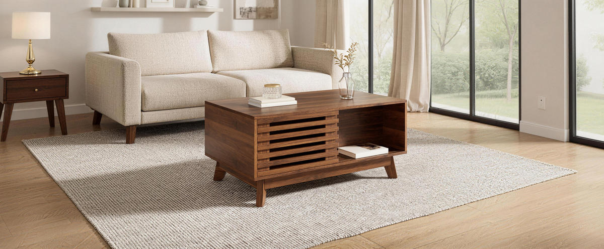 COUCHTISCH 90/55/57.5 cm in Walnuss aus MDF mit höhenverstellbarer Tischplatte - Nussbaumfarben, Holzwerkstoff (90/55/57.5cm) - OKMYHOME