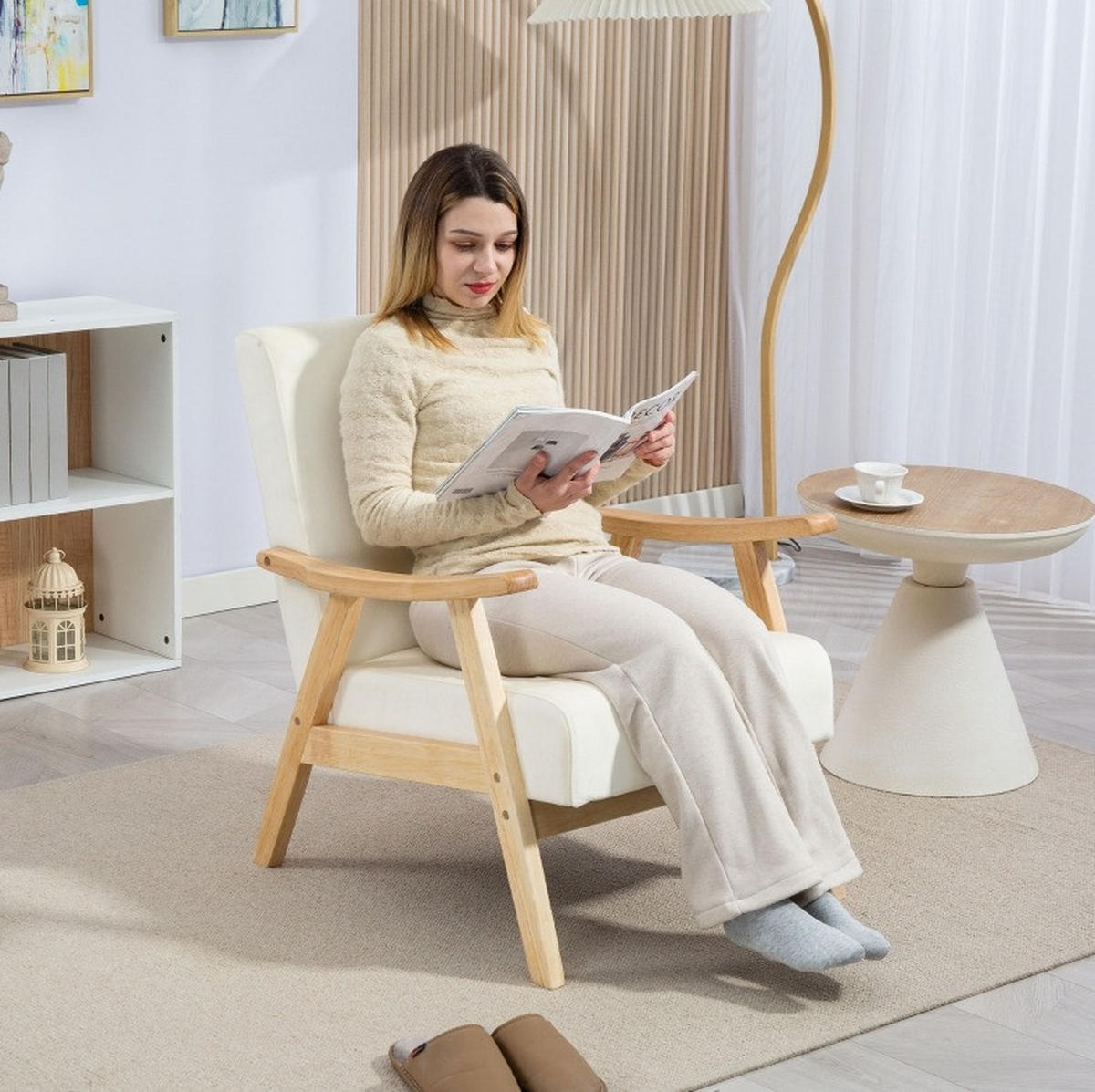 SESSEL 65/80/83 cm in Cremeweiß mit Armlehnen und Samt-Optik - Creme, Kunststoff (80/83/65cm) - BEAOK