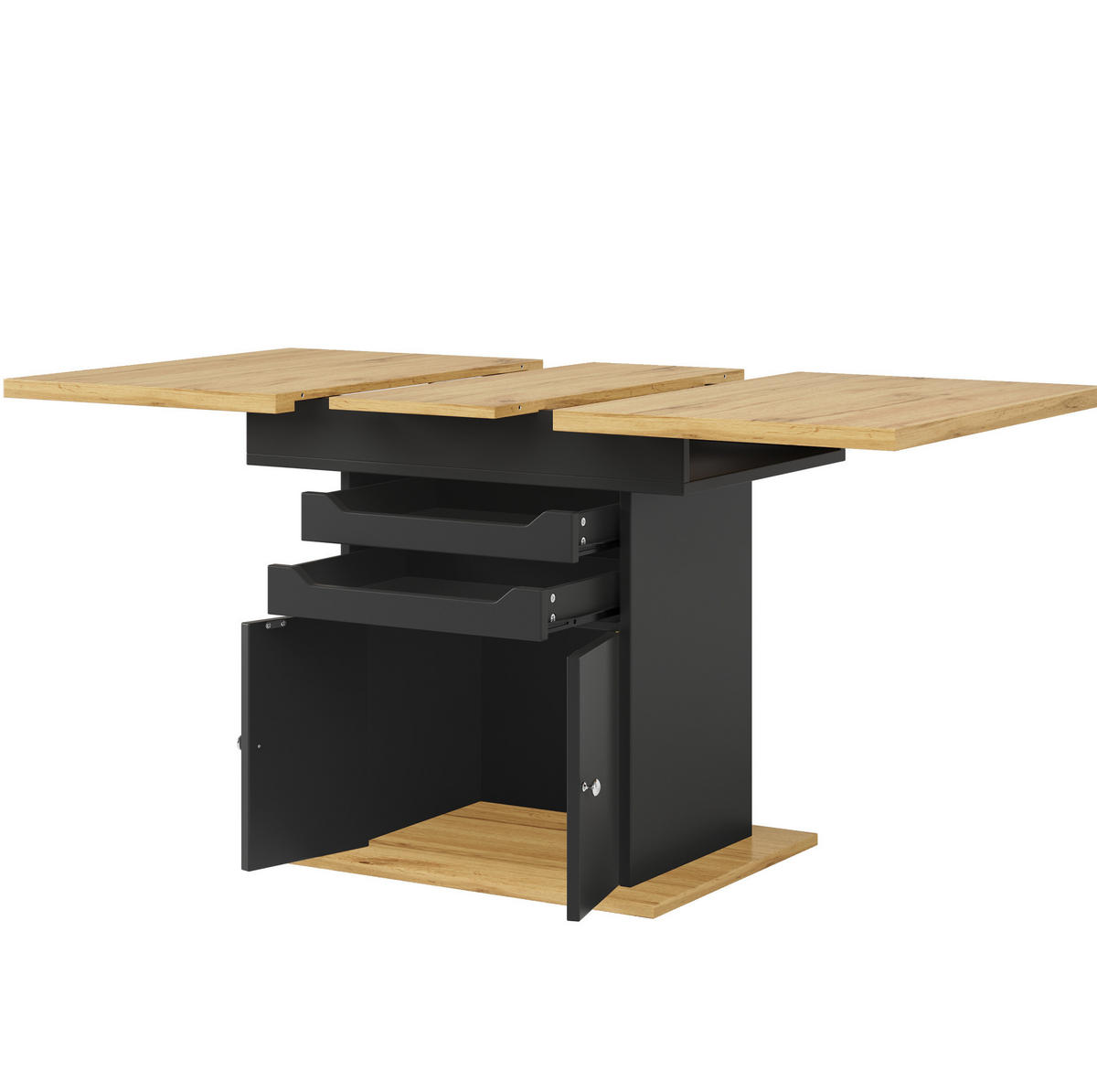 AUSZIEHTISCH 110-140/80/76 cm in Schwarz mit Stauraum für 4-6 Personen - Schwarz, Holzwerkstoff (110/80/76cm) - BEAOK