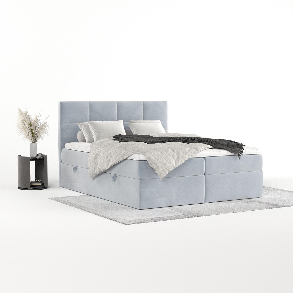 BOXBETT Oris 180/200 cm Hellgrau im Paros Stoff - Hellgrau/Schwarz, Holz/Holzwerkstoff (180/200cm) - AltaBeds