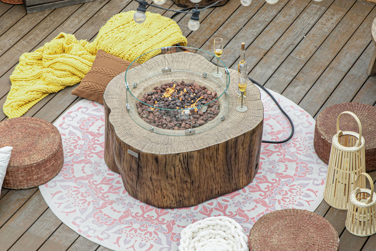 FEUERTISCH Manester Gasfeuerstelle aus GFRC-Beton 106/100/43 cm - Rotbraun, Naturmaterialien (100/43/106cm) - Elementi