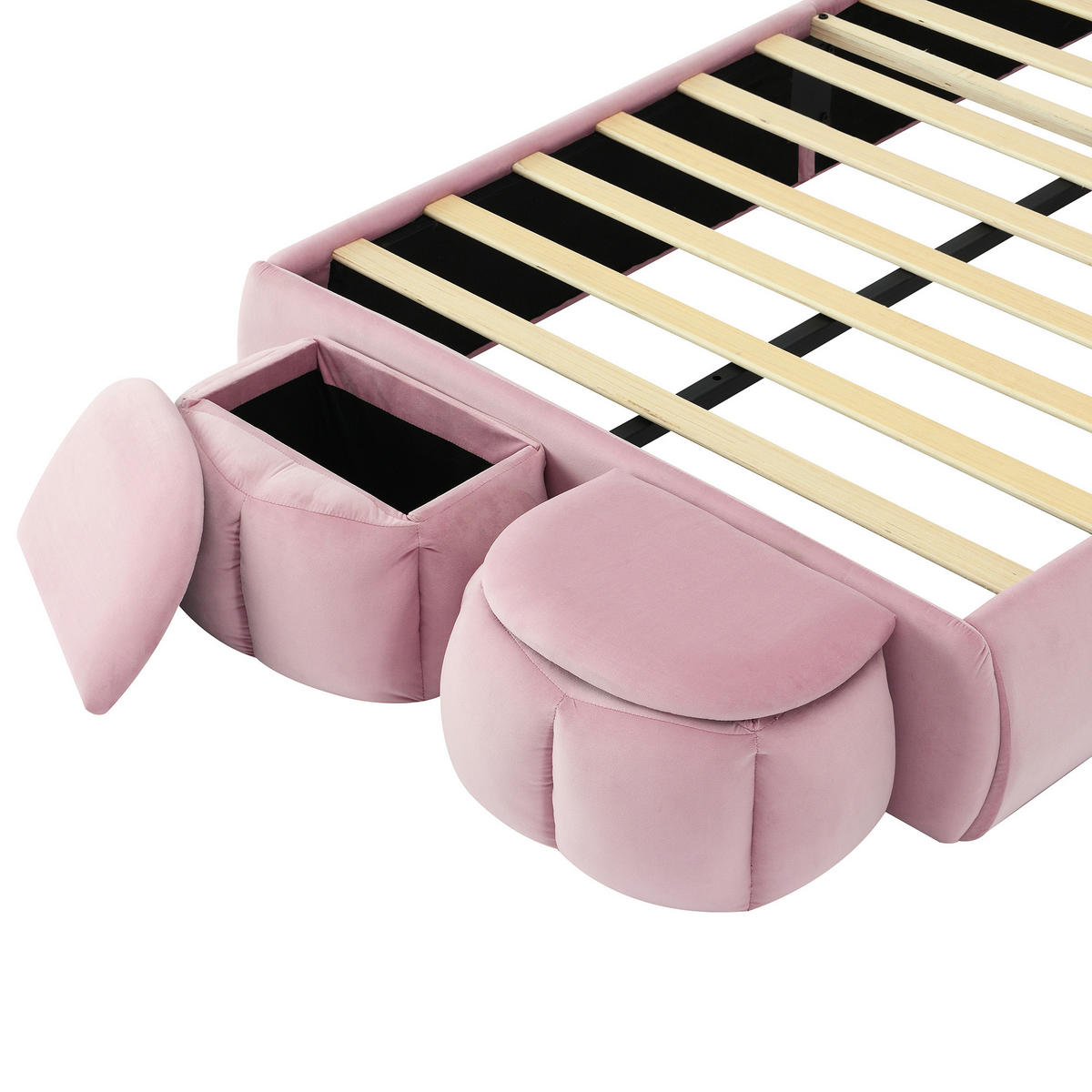 POLSTERBETT 90/200 cm Rosa Hasenohren mit LED-Beleuchtung und Aufbewahrungshockern - Rosa, Textil (90/200cm) - OKWISH