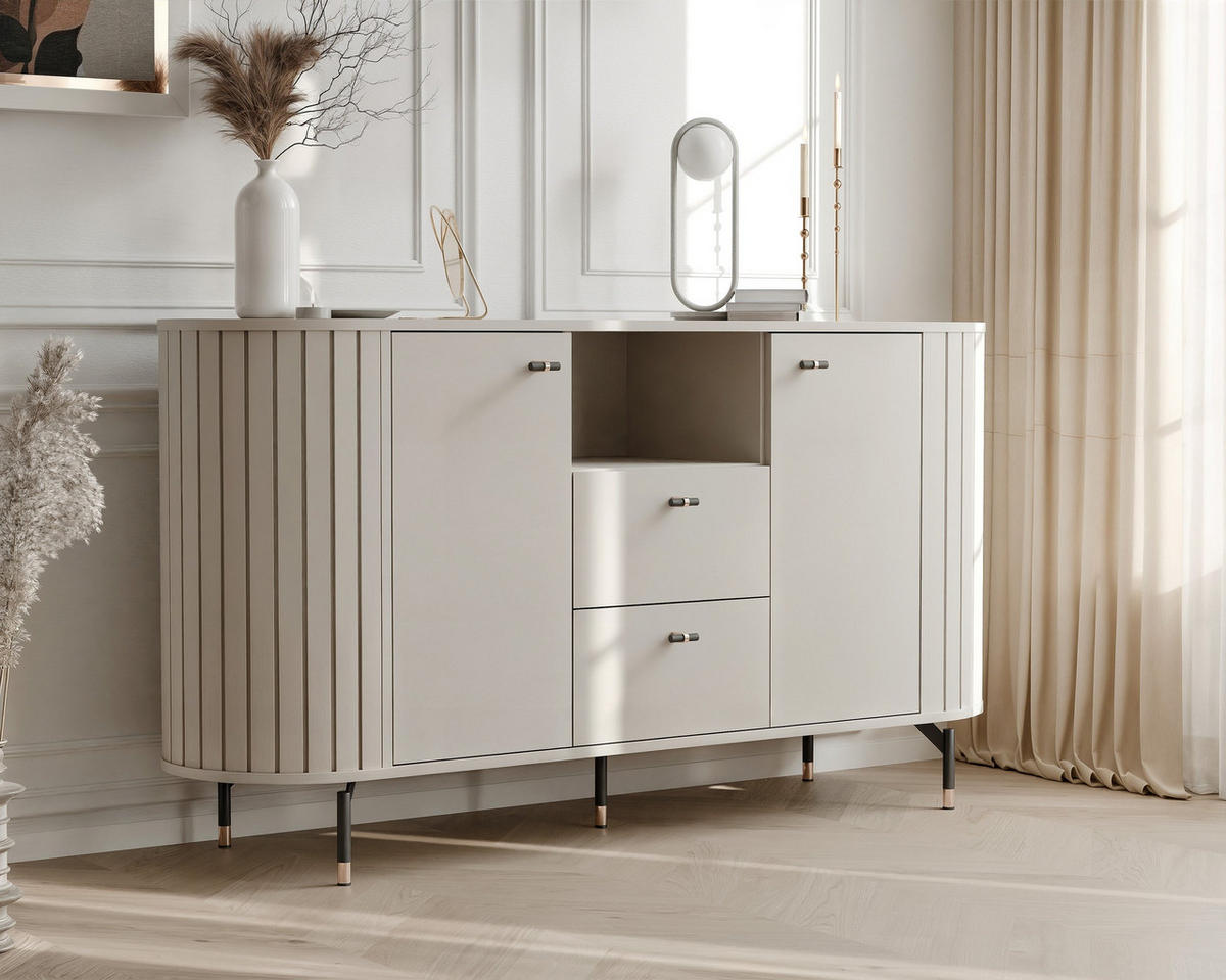 KOMMODE geriffelt, mit Fach, Kaschmir - Kaschmir, Holzwerkstoff (190/81/40cm) - Idohome