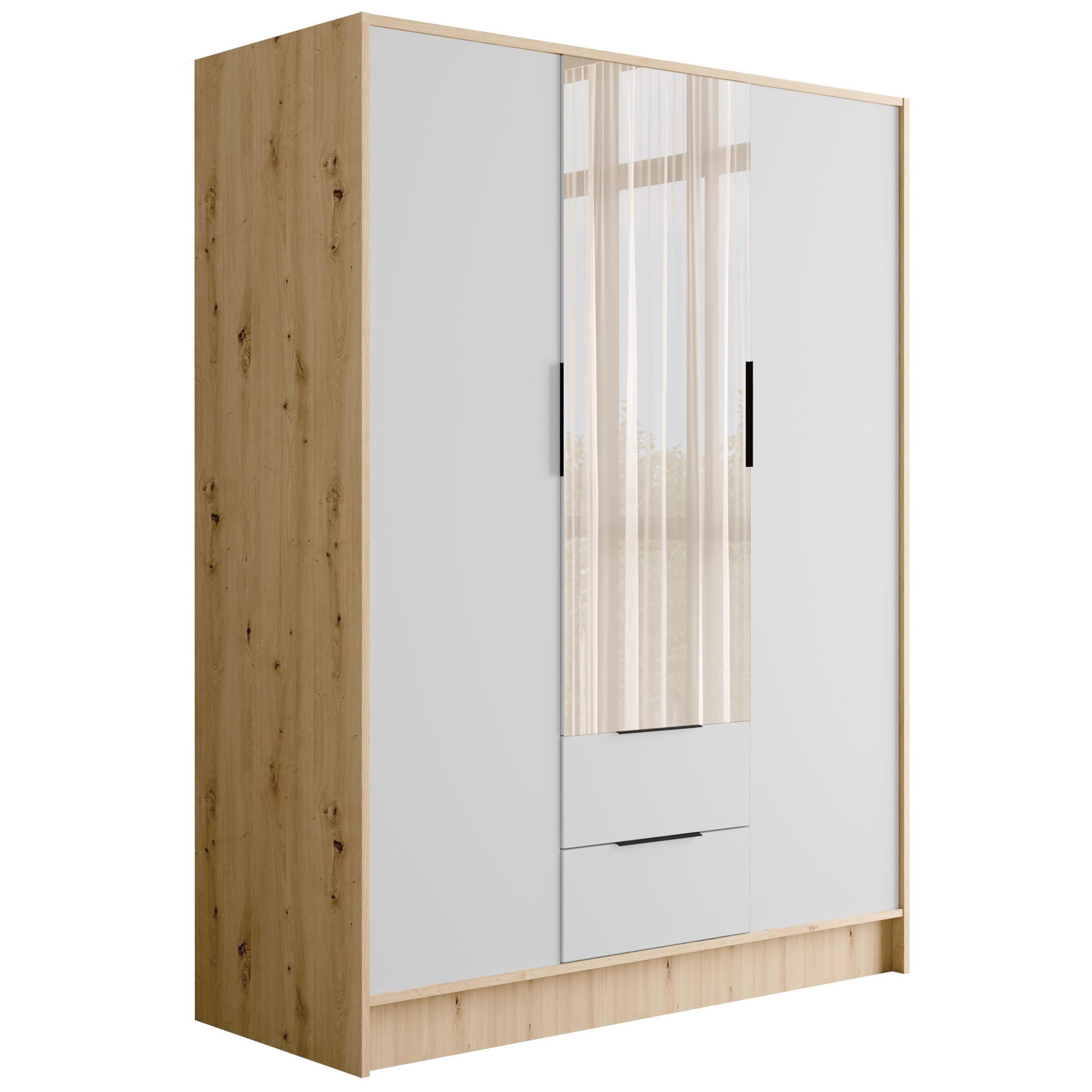 KLEIDERSCHRANK mit Spiegel und Flügeltüren KOLIN 150x200cm Artisan/Weiß - Eiche Artisan/Weiß, Holzwerkstoff (150/200/51cm) - ALTDECOR