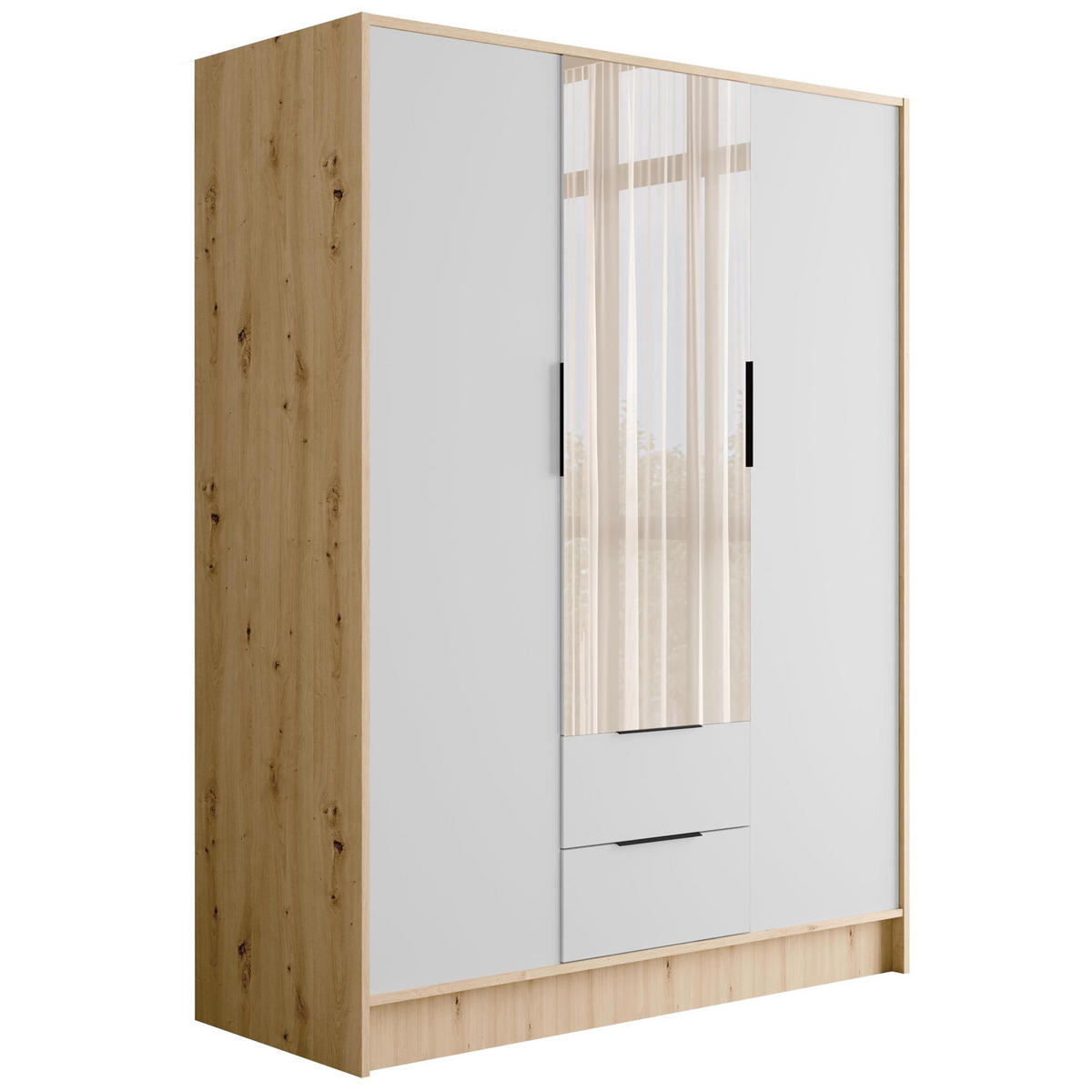 KLEIDERSCHRANK mit Spiegel und Flügeltüren KOLIN 150x200cm Artisan/Weiß - Eiche Artisan/Weiß, Holzwerkstoff (150/200/51cm) - ALTDECOR
