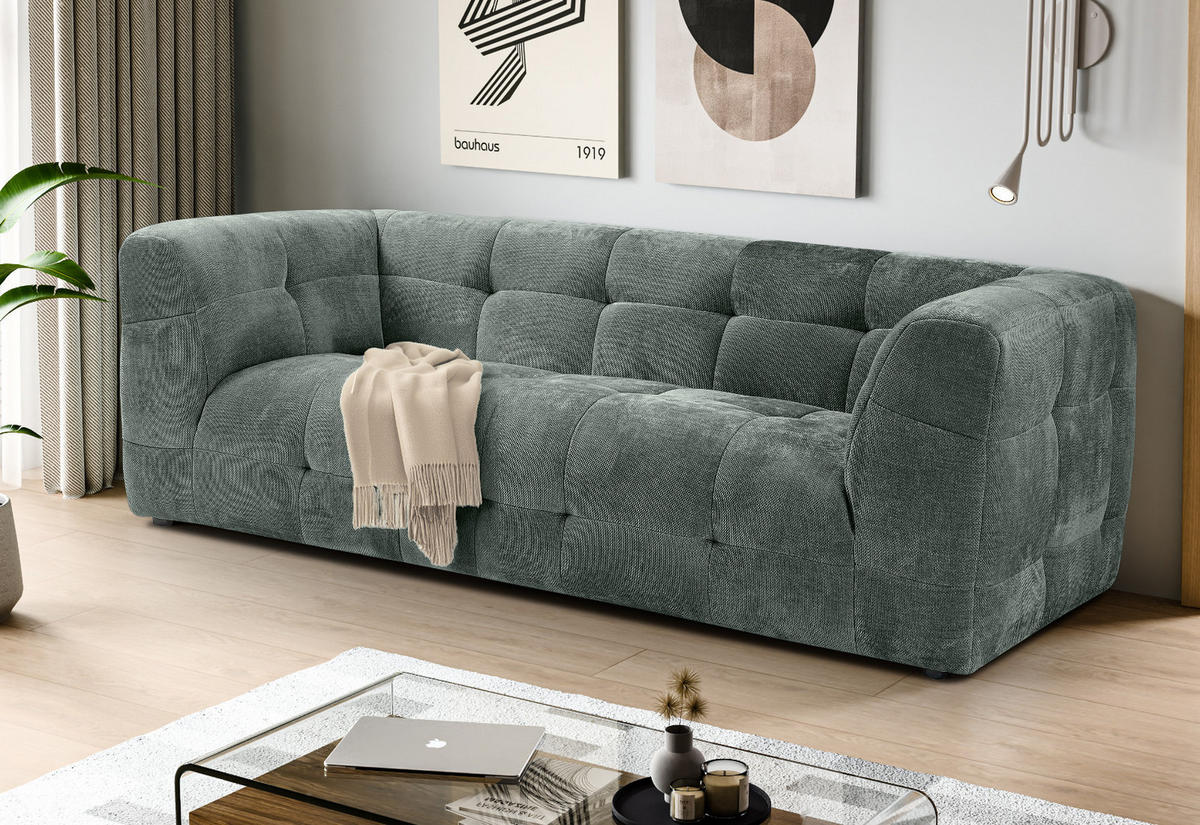SOFA petrol Strukturstoff, Couch 2,5-Sitzer 217 cm mit Steppoptik - Petrol, Holz/Textil (217/72/96cm) - Inn.Furn