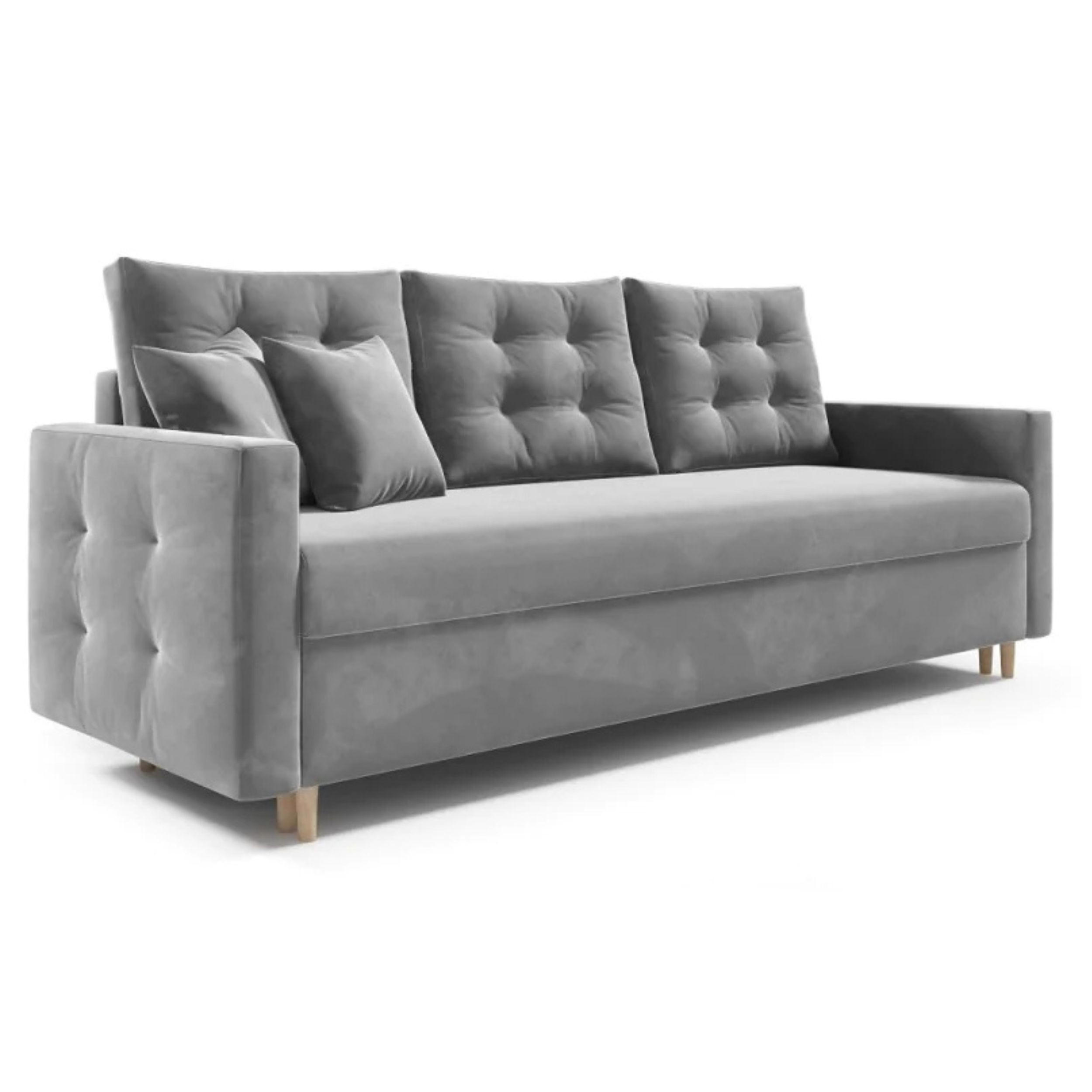 SCHLAFSOFA PETI, Sofa mit Schlaffunktion und Bettkasten, Farbe: Hellgrau, Veloursstoff - Hellgrau, Textil (217/97/87cm) - Sepro Meble
