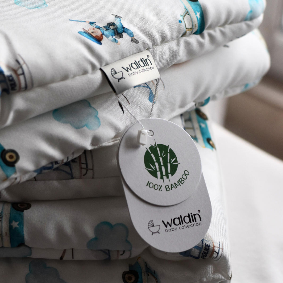 BABY bambu-sängkläder Polis - Vit, Textil (75/75cm) - waldin