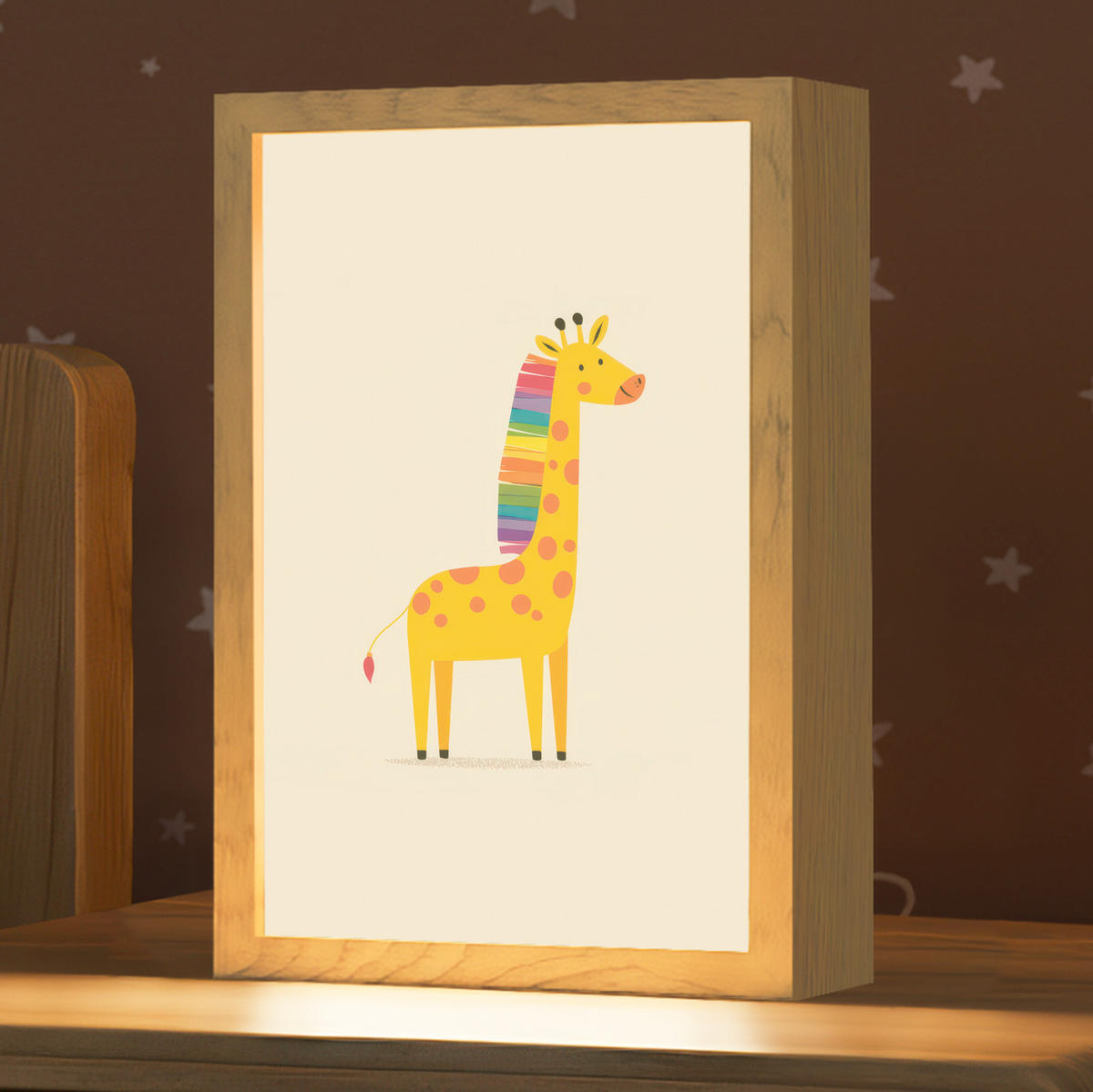 NACHTTISCHLAMPE Giraffe - Regenbogenmähne - Beige 20x30 cm - Beige, Holzwerkstoff (8/20/30cm)