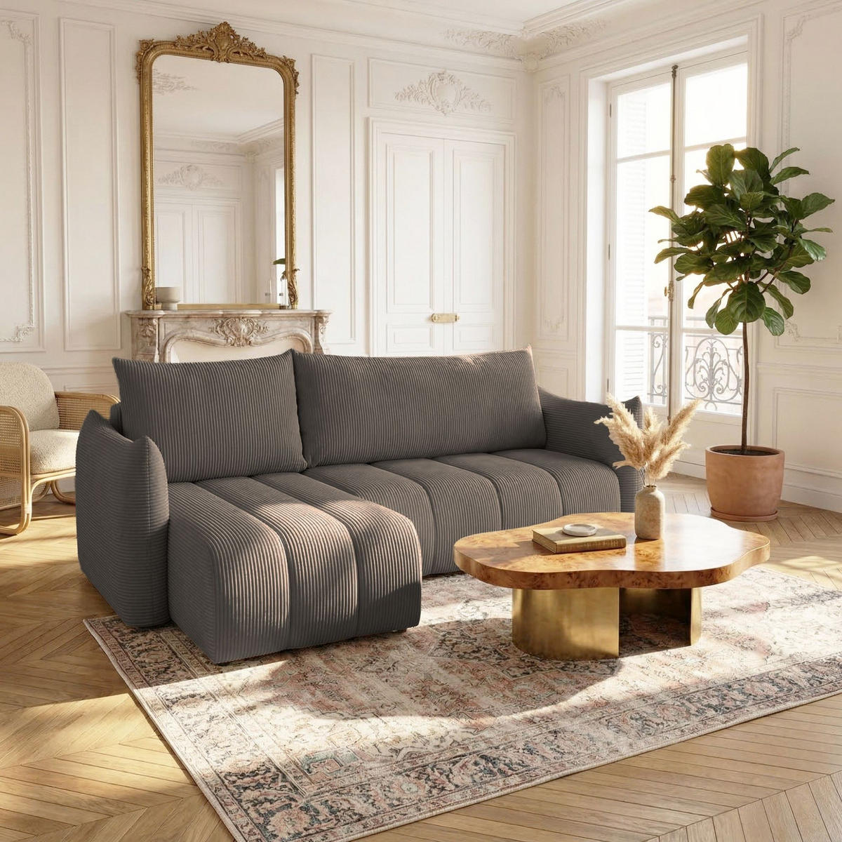 ECKSOFA Ontario Xs Mit Schlaffunktion - Braun, Holzwerkstoff/Textil (154/226cm) - Fun Möbel