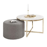 COUCHTISCH CIRI-X mit Hocker Gold Chrom|Weiß Hochglanz|Ascot taupe - Weiß Hochglanz/Goldfarben, Holzwerkstoff/Textil (70/70/46cm) - Lookway