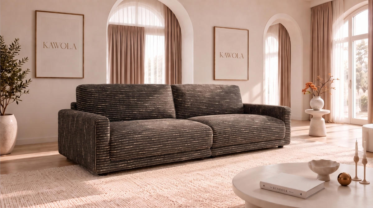 SOFA MARLIN Braun Flachgewebe - Dunkelbraun/Schwarz, Kunststoff/Textil (262/80/100cm) - KAWOLA