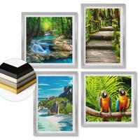WANDBILDER 4er Set - 50x50 cm & 40x60 cm Silberner Rahmen - Tropischer Wald Papageienwasserfall - Silberfarben, Kunststoff (50/50cm) - ArtPrintCave
