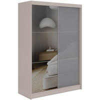 SCHWEBETÜRENSCHRANK mit Spiegel - WALENCJA - 150 - Kaschmir-Grau lacobel - Kaschmir/Alufarben, Holzwerkstoff/Metall (150/216/61cm) - MKS