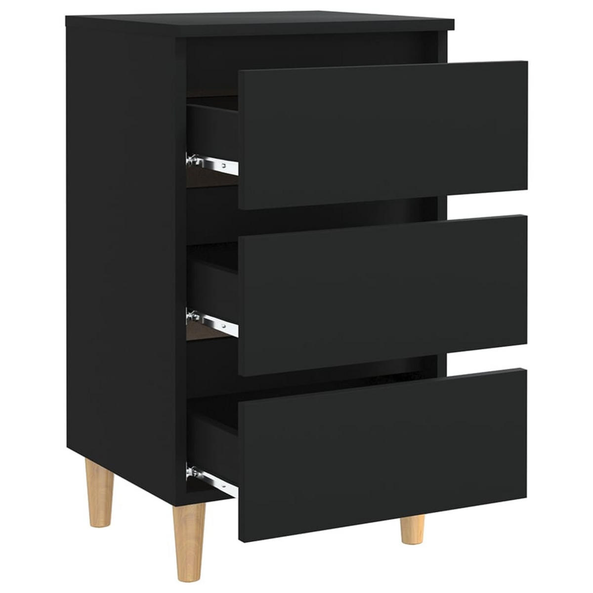 NACHTTISCH mit Massivholz-Beinen 40/35/69 cm in Schwarz - Schwarz/Braun, Holz (40/69/35cm) - vidaXL
