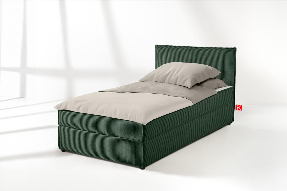BOXSPRINGBETT ROTI Einzelbett, dunkelgrün - Dunkelgrün/Schwarz, Holz/Holzwerkstoff (100/200cm) - KONSIMO®