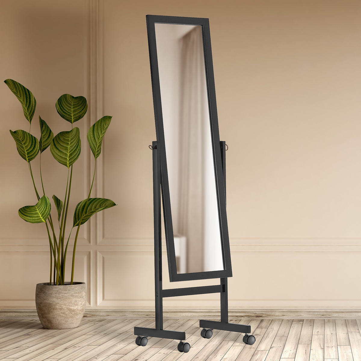 STANDSPIEGEL Genova Holz Schwarz Mobiler Ganzkörperspiegel - Schwarz, Holz (45/150/30cm) - DELUKE