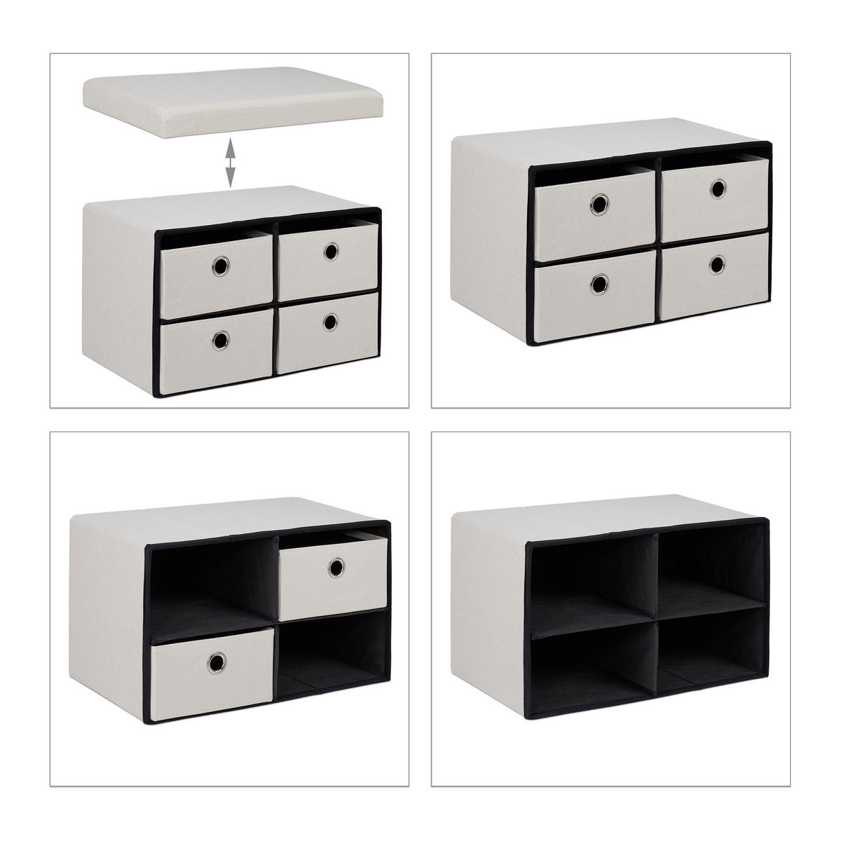 SEDAČKA - krémová, kompozitné drevo/textil (60/39/38cm) - Relaxdays