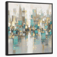 LEINWAND Bilder mit Rahmen - Abstrakt - Blöcke - Gold - Skyline - 50x50 - Beige, Textil (50/50cm) - MuchoWow
