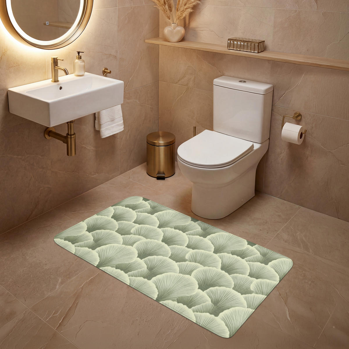 WC PŘEDLOŽKA Vějíř - list - zelený 120x60 cm - pastelově zelená, textil/plast (120/1cm) - OnlyWow