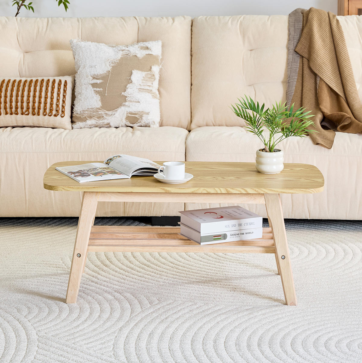 COUCHTISCH 100/48/42 cm cm holzfarben aus Holz mit 2 Ablagen - Eichefarben, Holz (100/48/42.5cm) - OKWISH
