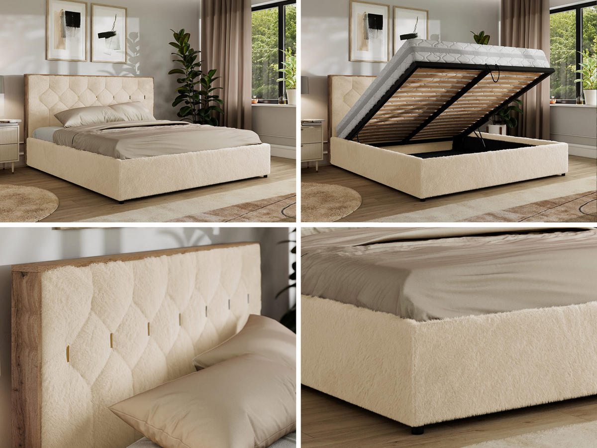 POLSTERBETT LARINO CLASSIC 160/200 - Creme Plüsch - ohne Matratze - Creme, Textil (160/200cm) - MKS