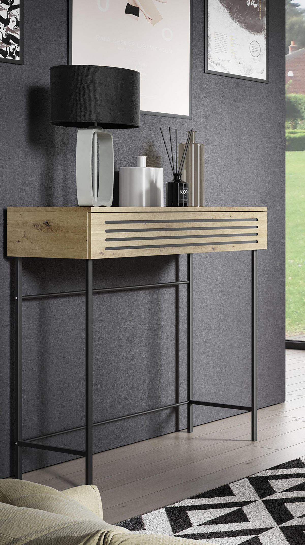 KONSOLENTISCH Svaar Eiche Artisan 80 / 40 / 90cm - Schwarz/Braun, Holz/Holzwerkstoff (40/80/90cm) - Feldmann-Wohnen