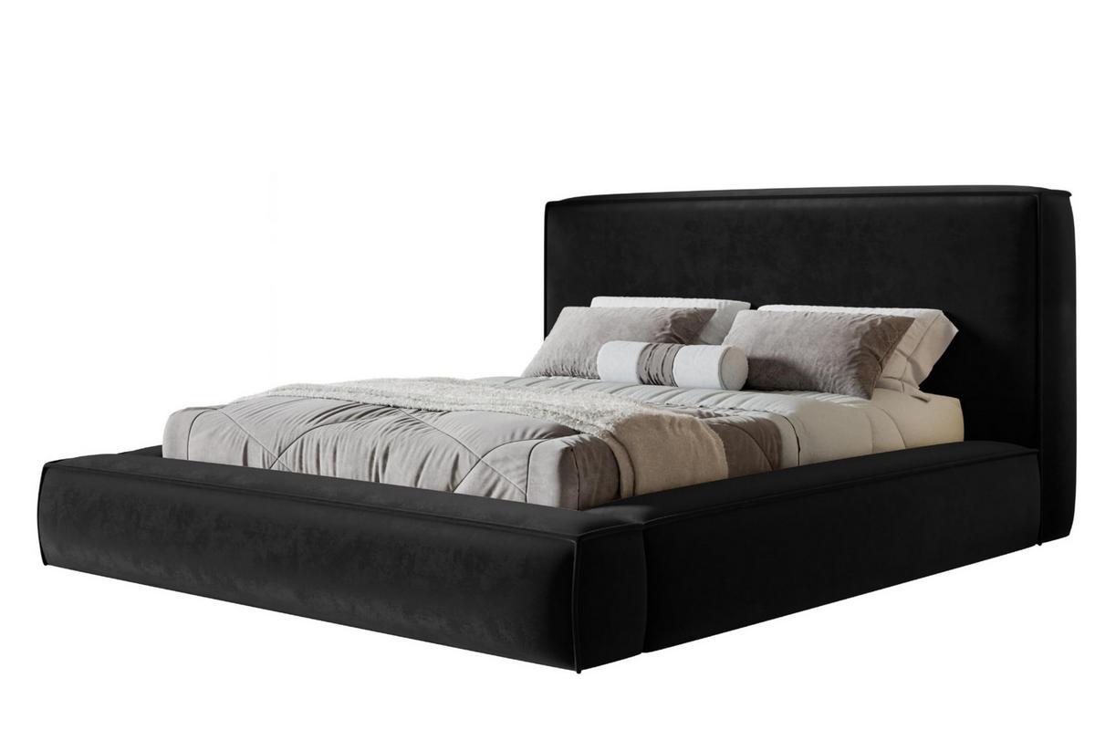 BETT 180x200 - Polsterbett mit Bettkasten und Holzrahmen - Modern Bett - Eleganter Amor-Velvet-Stoff - Kollektion Luna Maxi - Schwarz - Schwarz, Holz/Textil (180/200cm) - Alpi-Möbel