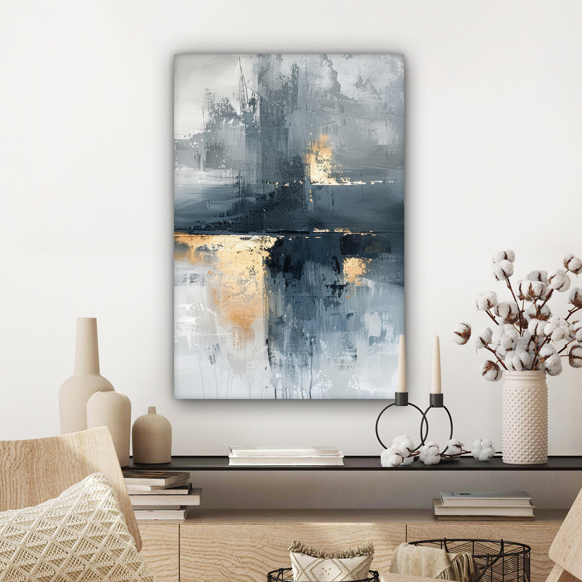 LEINWANDBILD Kunst - Grau - Gold - Abstrakt 40x60 cm - Dunkelgrau, Textil (40/60cm) - MuchoWow