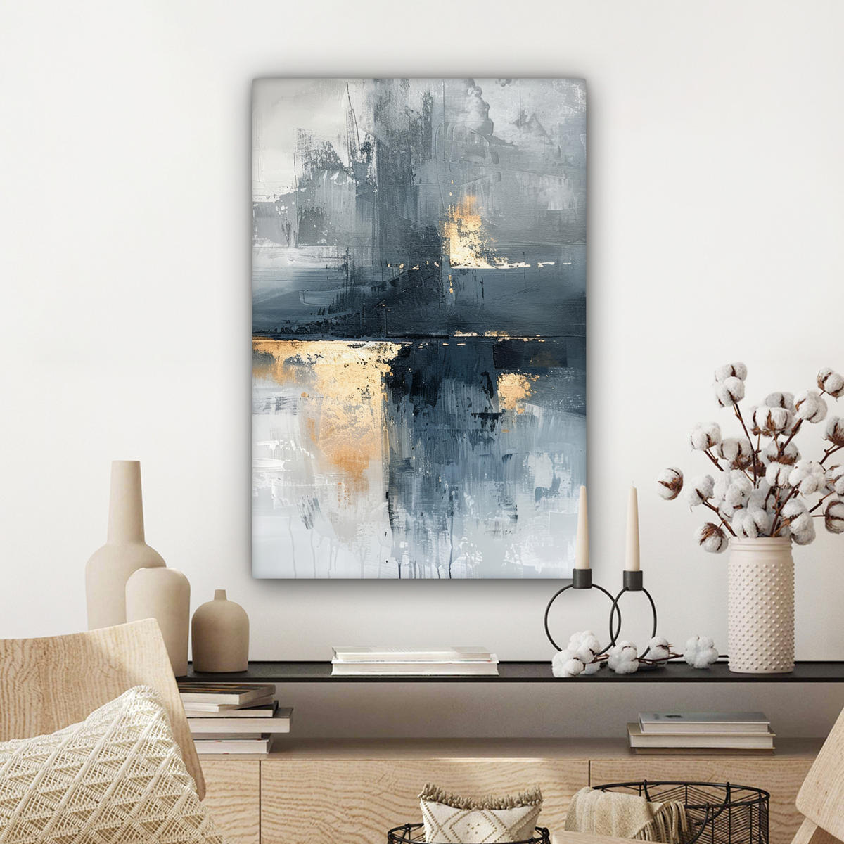 LEINWANDBILD Kunst - Grau - Gold - Abstrakt 40x60 cm - Dunkelgrau, Textil (40/60cm) - MuchoWow