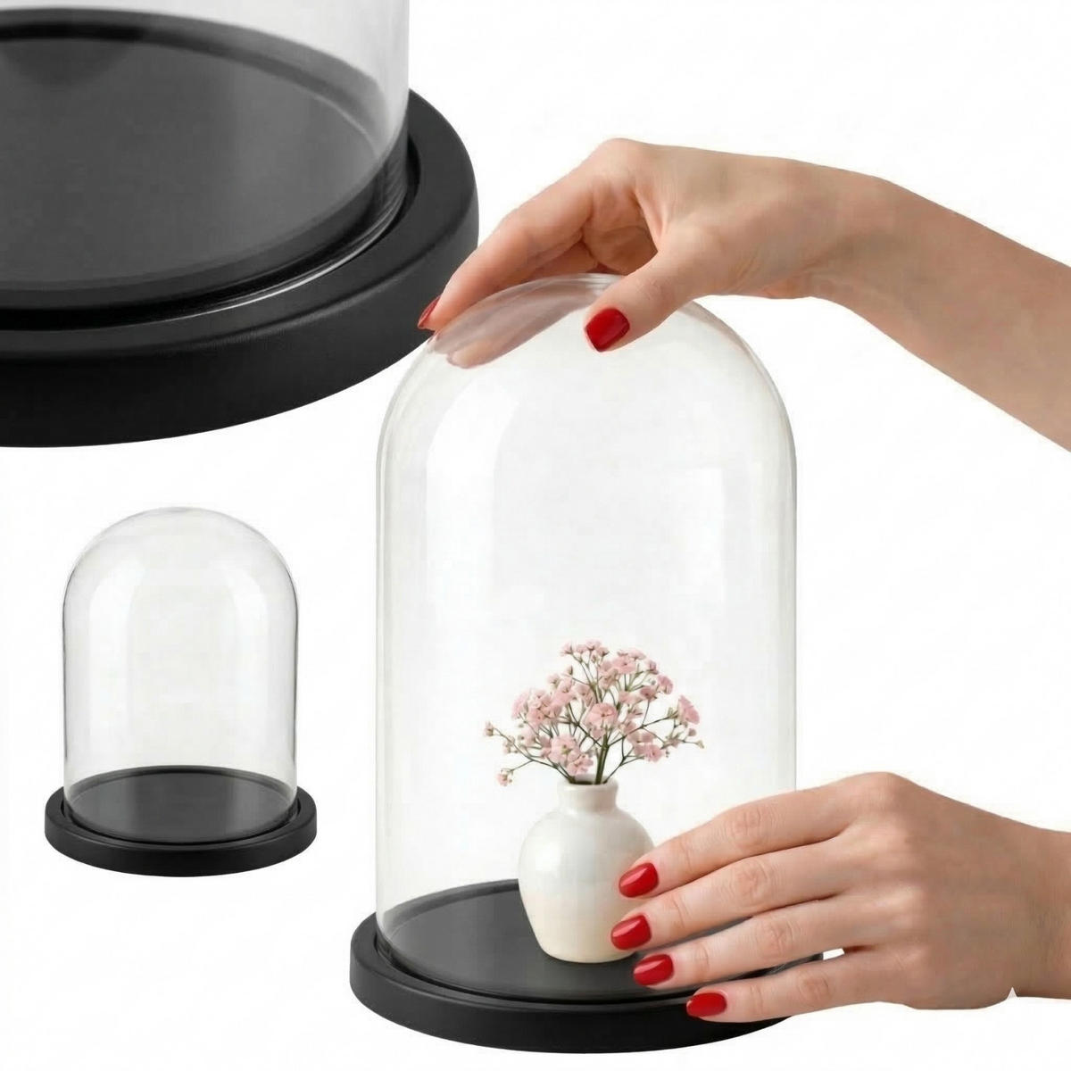 DEKOGLOCKE mit Glassturz Aura 23/23/30 cm - Schwarz, Glas (23/30/23cm) - SCENA LIVING