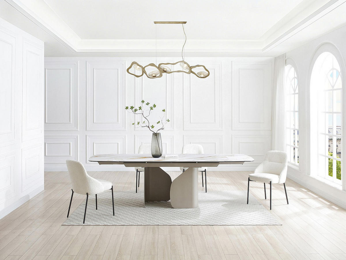 ESSTISCH ausziehbar 6-10 Personen - Keramik, Sicherheitsglas & Metall Taupe - Marmoroptik Weiß - CAMUVO de Maison Céphy - Weiß, Glas (260/90/75cm) - Vente-Unique