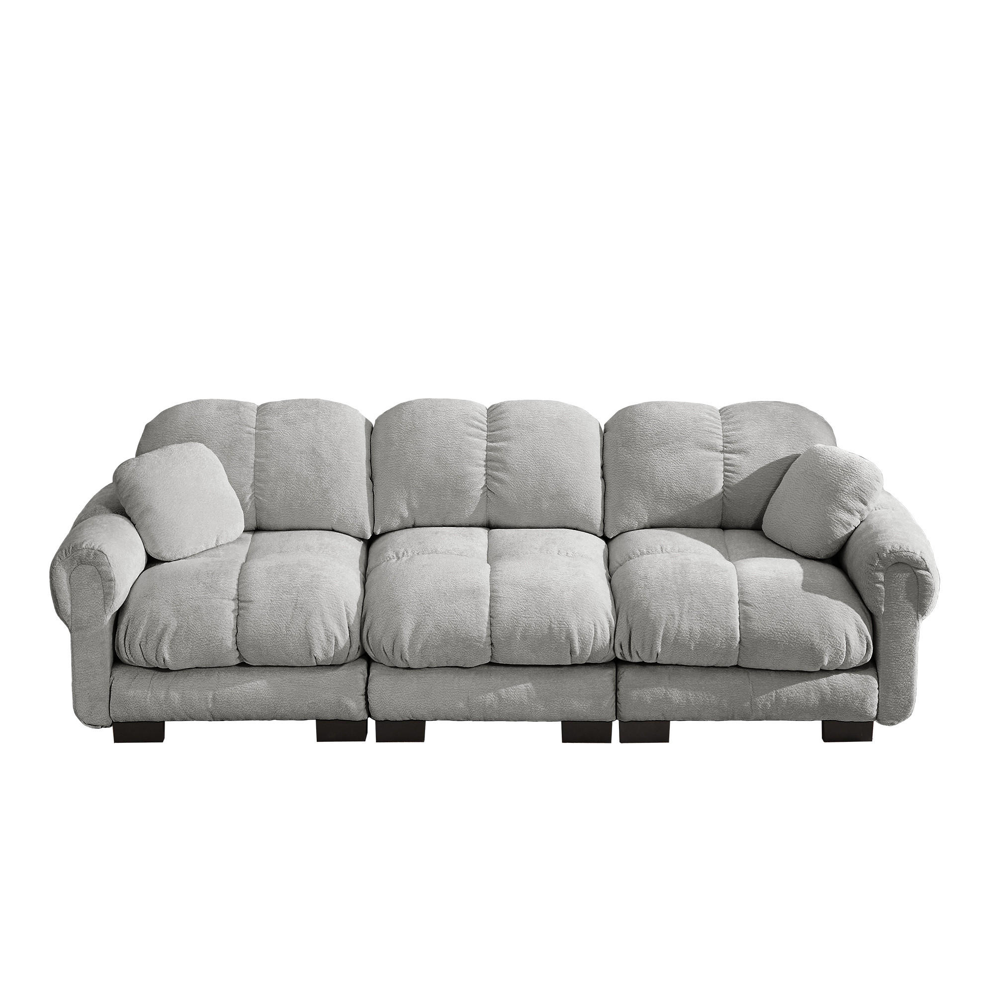 SOFA 3-Sitzer modular Chenille Light Grey mit Dekokissen - Hellgrau, Textil (260/90/86cm) - IVMEU