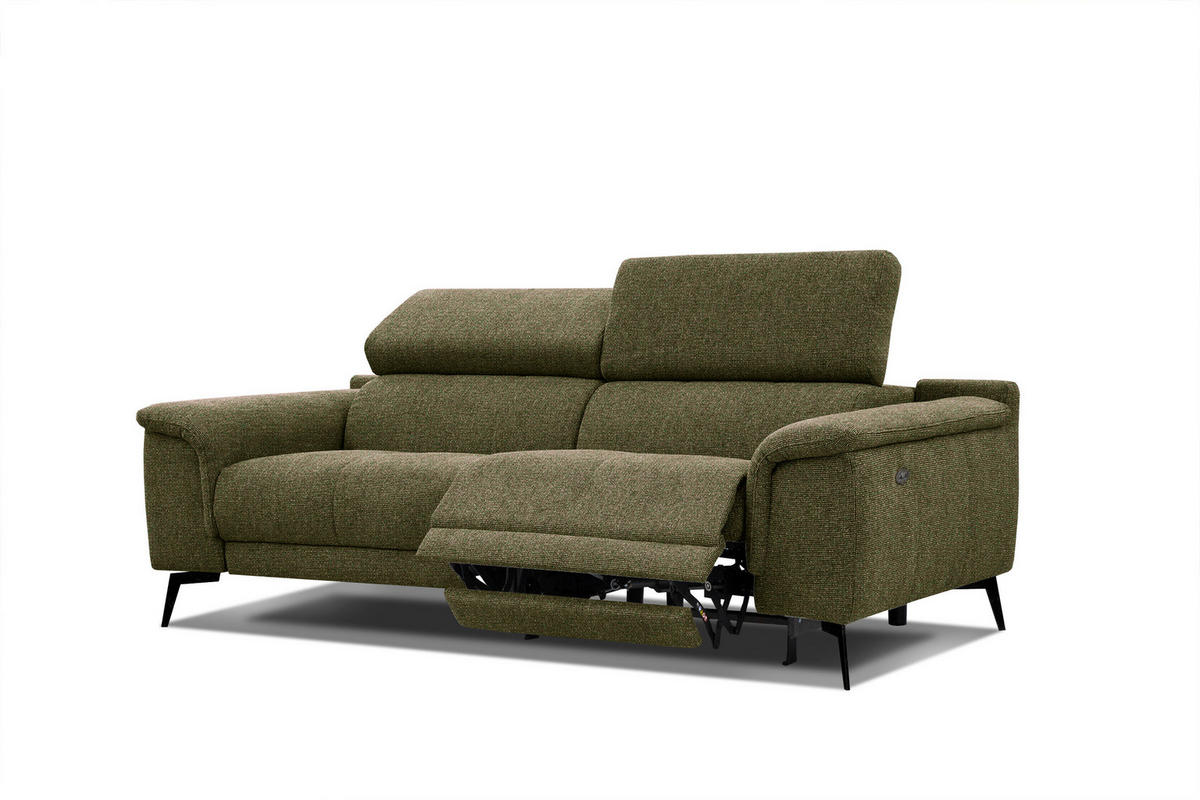 RELAXSOFA FIERO 3-Sitzer mit 1 Relaxfunktion, olivgrün - Schwarz/Olivgrün, Holzwerkstoff/Textil (212/82/103cm) - Courtois Laville