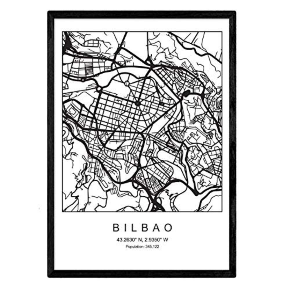POSTER Bilbao Stadtkarte – Nordisch A4 Schwarzer Rahmen - Schwarz, Papier (29.7/5/21cm) - Nacnic