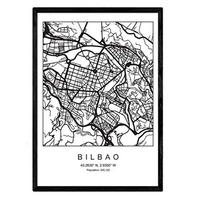POSTER Bilbao Stadtkarte – Nordisch A4 Schwarzer Rahmen - Schwarz, Papier (29.7/5/21cm) - Nacnic