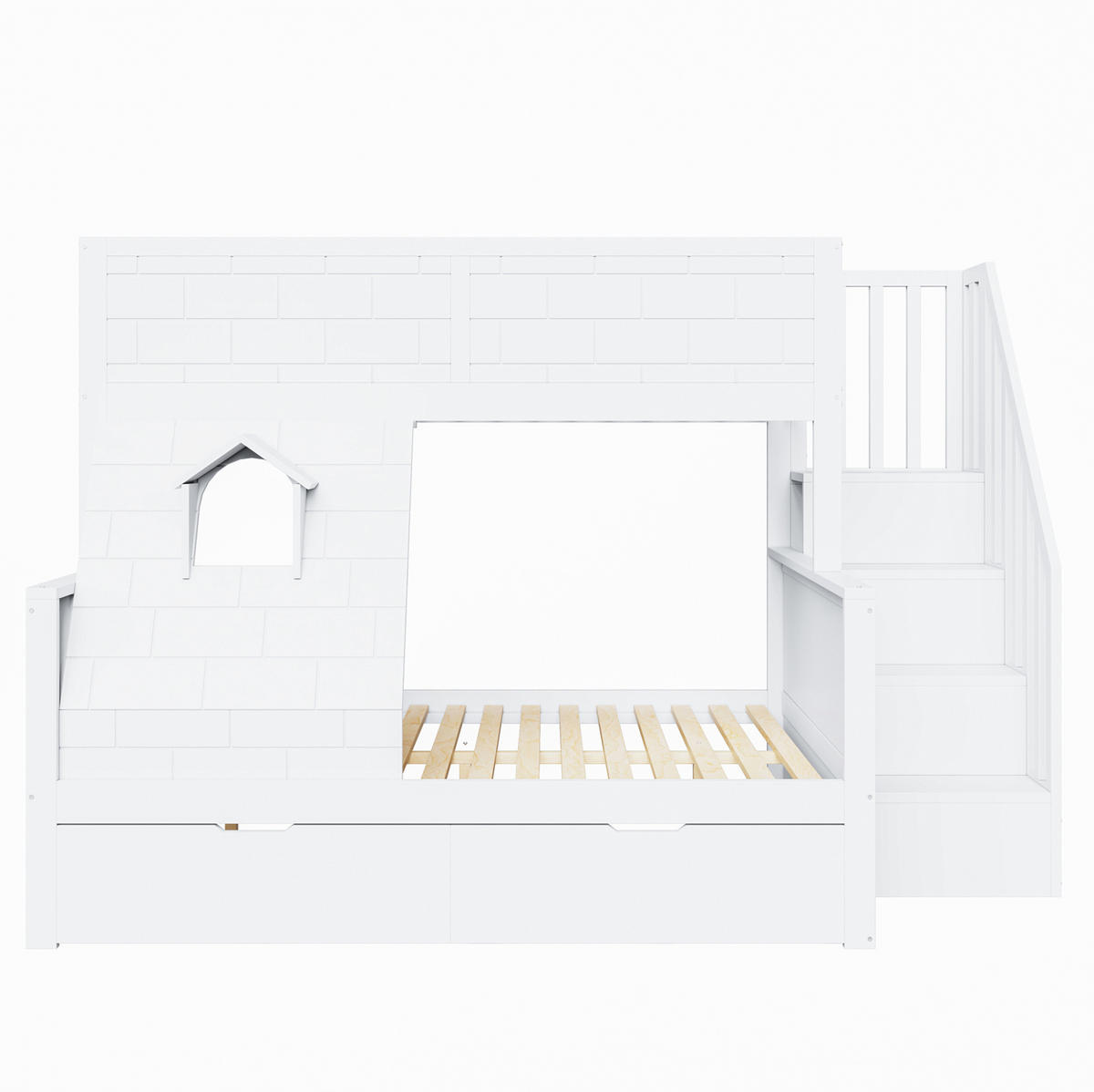 ETAGENBETT aus Kiefernholz 90x200/140x200 cm in Weiß mit Treppe & 2 Schubladen - Weiß, Holz (90/200cm) - Modfu