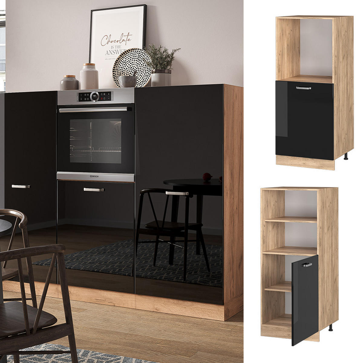 OMARICA ZA PEČICO R-Line Črna visok sijaj - črna/medeni hrast, leseni material (60/143/57cm) - Vicco