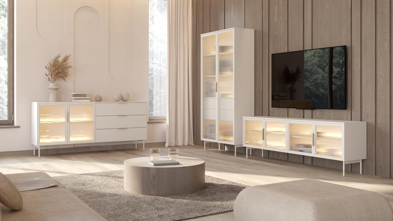 Thumbnail - Compleo24 Kommode, Braun, Holzwerkstoff, 181.3x83x39 cm, Wohnzimmer, Wohnwände, Vitrinenschränke