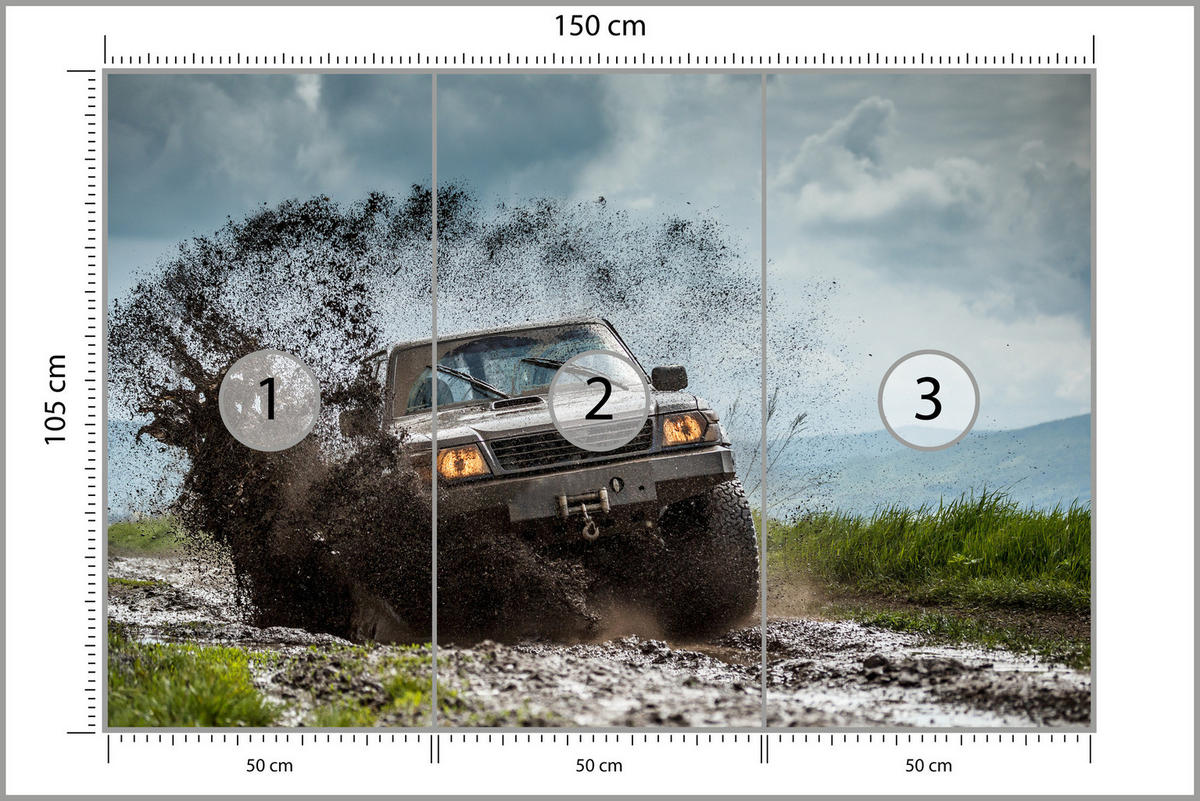 FOTOTAPETE für Jugendzimmer Jeep Schlammiges Bergterrain 150x105 - Schwarz/Braun, Papier (150/105cm) - Muralo