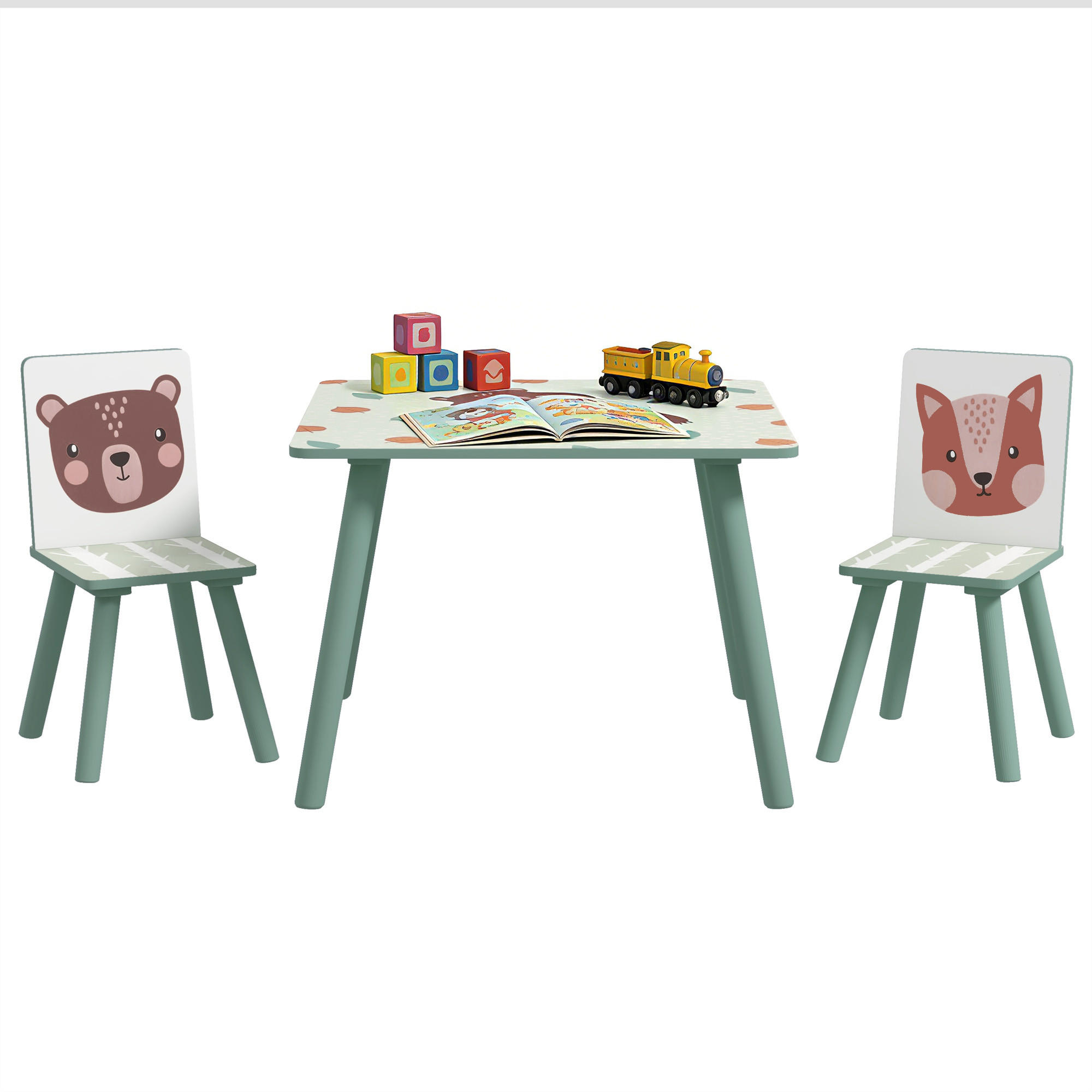 KINDERSITZGRUPPE DE-17551 2 Stühle mit Tiermotiven Grün - Grün, Holzwerkstoff (60/44/60cm) - ComfortXL