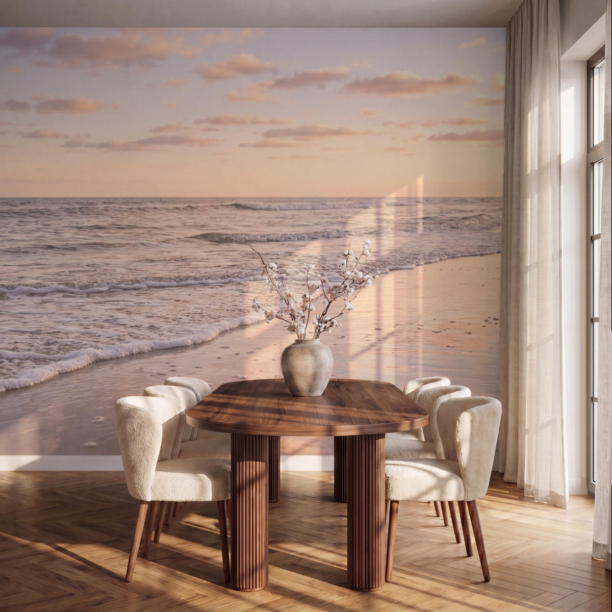 TAPETE - Strand - Brandung - Wolken - 350x280 cm - Hellrosa, Papier (350/280cm) - OnlyWow