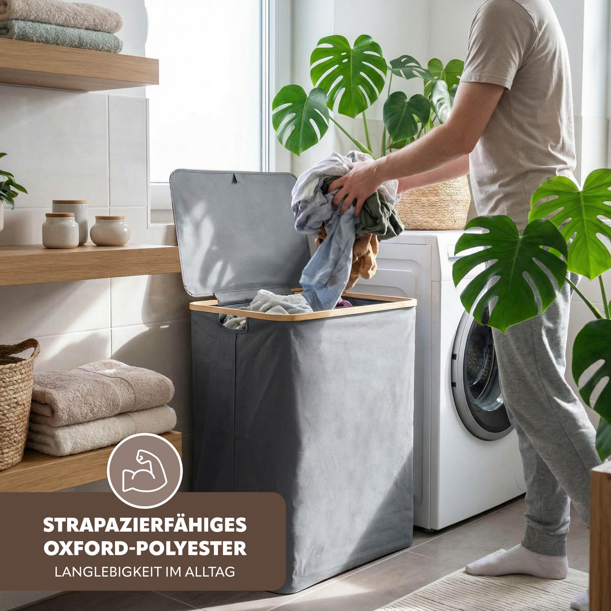 WÄSCHESAMMLER 145 Liter, grau - Grau, Textil (57.5/68/37.5cm) - bremermann