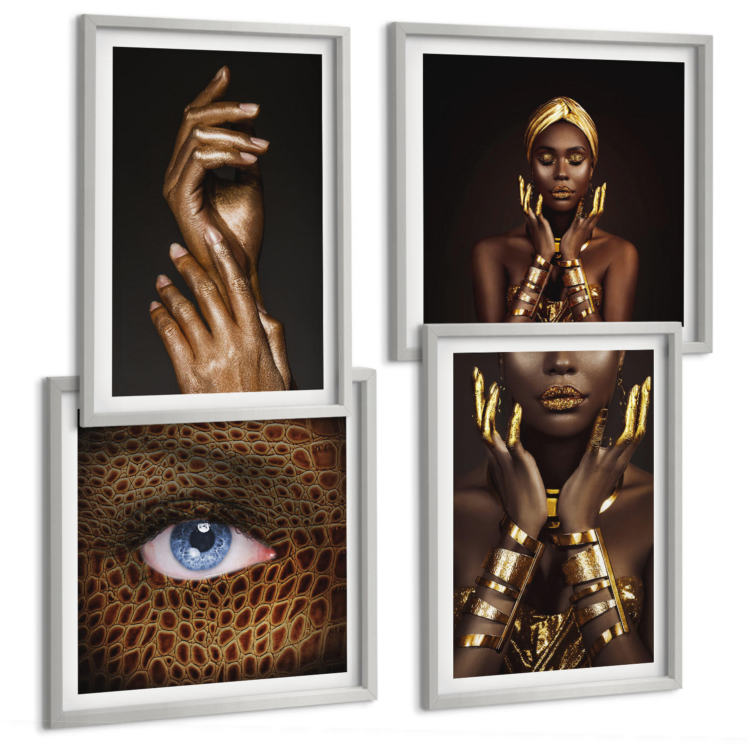 BILDER SET 4er Set - 50x50 cm & 40x60 cm Silberner Rahmen - Künstlerische Porträts von Frauen - Silberfarben, Kunststoff (50/50cm) - TULUP