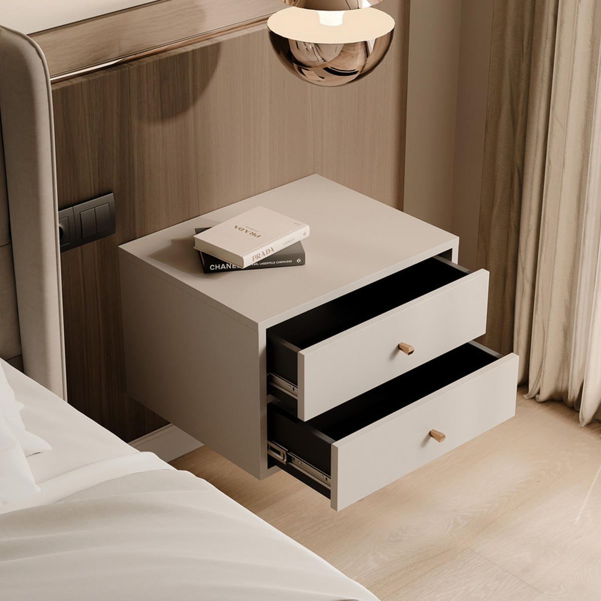 NACHTSCHRANK FLOW 52/41/35 cm Beige - Beige, Holzwerkstoff/Metall (52/35/41cm) - Idohome