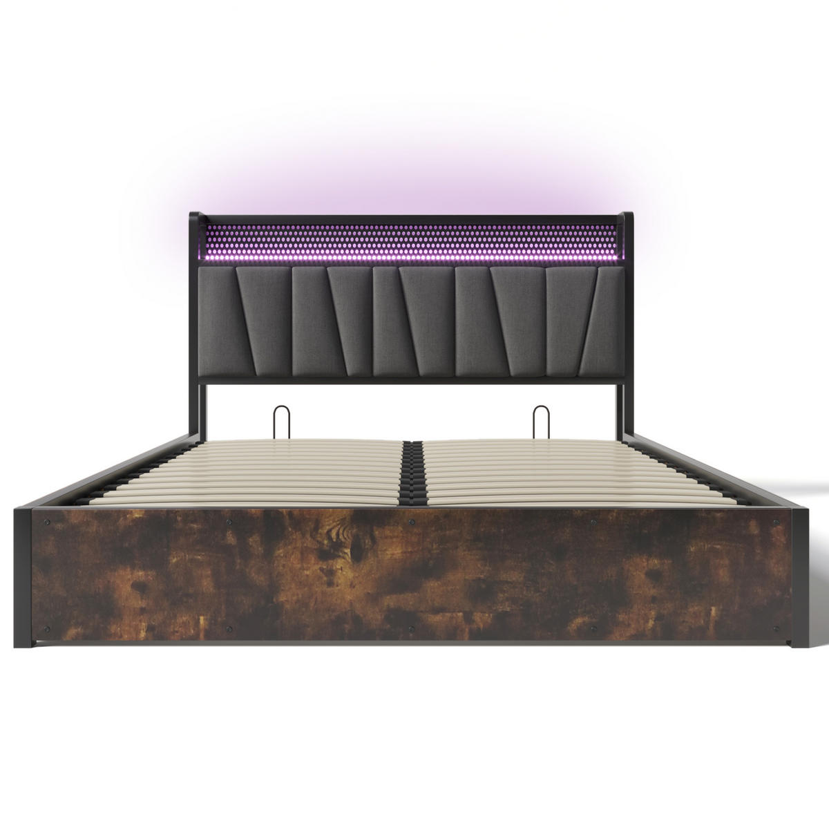 POLSTERBETT aus Leinen 140x200 cm in Grau mit LED-Beleuchtung & Matratze - Grau, Textil (140/200cm) - Modfu