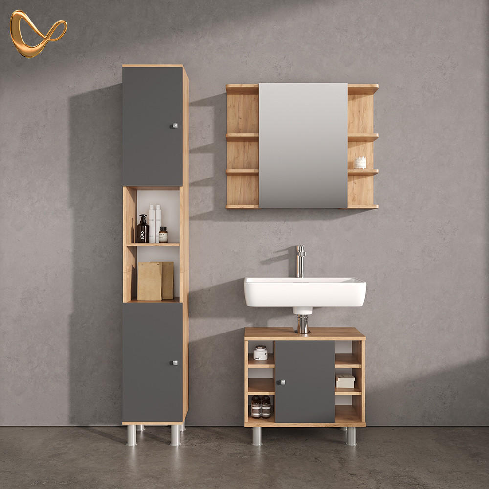 BADSPIEGELSCHRANK Fucino Goldkraft Eiche 79.6 x 64 cm - Honigeiche/Anthrazit, Holzwerkstoff (79.6/64/21.2cm) - Livinity®