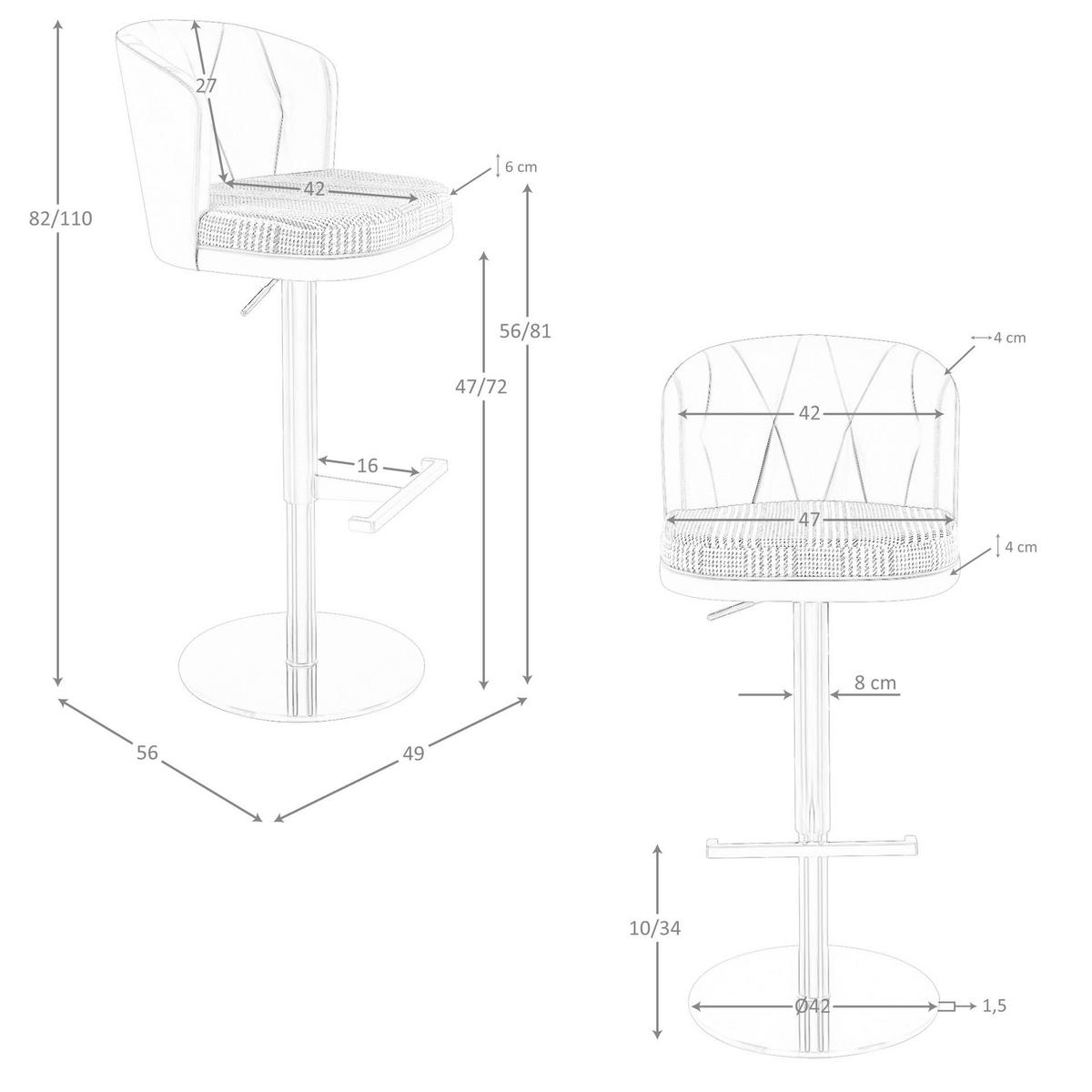BARHOCKER Drehbar aus dunkelgrünem und weißem Stoff, olivgrün 49/56/82 cm - Edelstahlfarben/Salbeigrün, Leder/Textil (49/82/56cm) - ANGEL CERDA